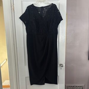 SHEIN Elegant Black Lace Midi Dress